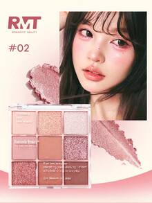Romantic Beauty RMT 9-Color Eyeshadow Palette, Shimmer Powder, Pink Eyeshadow Palette, Long-Lasting Makeup, Daily Use, Gift For Mother, Gift For Girlfriend, Gift For Sister - #02 - View 8