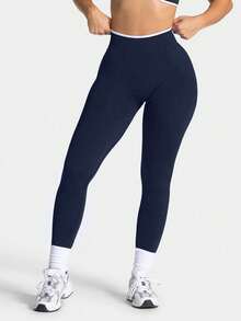 Women's Seamless High Waisted Butt Lifting Workout Leggings, 24" Tummy Control Compression Yoga Tights For Gym Running Training Sports - Navy Blue - View 5