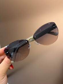 1 Pair American Sweet Cool Frameless Cut-Edge Personalized Cat Eye Fashion Glasses, Suitable For Girls Daily Wear, Beach Party, Outdoor Street Photography, Summer Travel, Versatile Styling, Street Photography Accessory - Multicolor - View 8