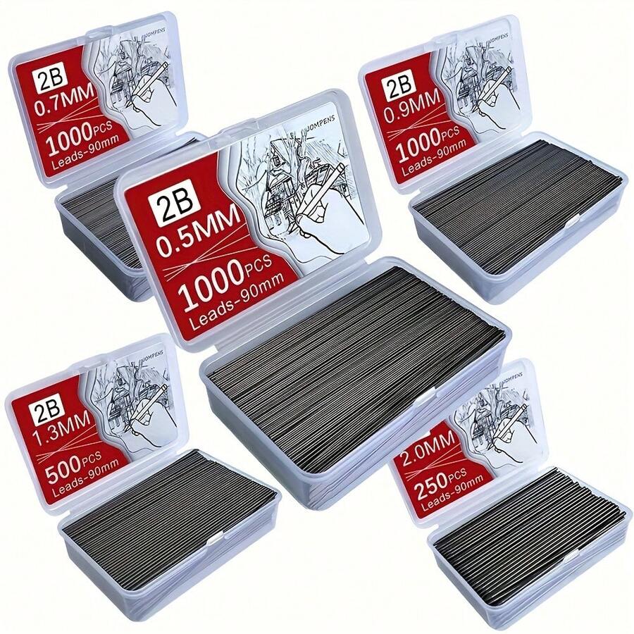 1000pcs MROOFUL Mechanical Pencil Lead Refills Compatible For HB Lead Core - Large Pack With 0.5/0.7/0.9/1.3/2.0mm Line Widths, Resin Replacement Pencil Tips (Students, Office) - Affordable Gift Box.Back To School. - Lead - View 1