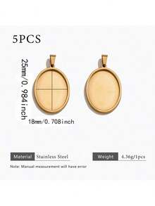 5pcs Stainless Steel 18K Gold Plated Multi-Size Gemstone Pendant Base, DIY Jewelry Making Accessories, Suitable For Women's Handmade Jewelry, Daily Wear - Oval Pendant - View 17