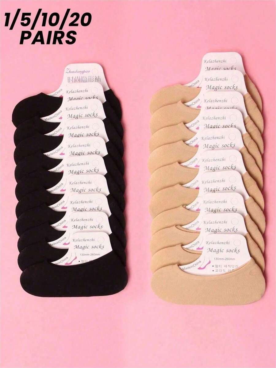 1/5/10/20 pares de calcetines invisibles tipo barco para mujer con silicona antideslizante, calcetines cortos de terciopelo ultra finos de corte bajo para primavera, verano y otoño, adecuados para zapatos y mocasines - Multicolor - Ver 1