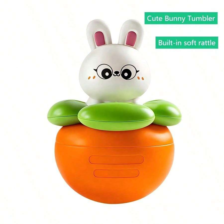 1pc Cute Rabbit & Carrot Rocking Toy - 360° Rocking Fun, Suitable For 0 Months And Up Babies | Promotes Hearing, Vision And Brain Development | Easy-To-Grip Baby Rattle