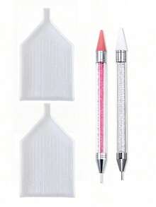 2-In-1 Rhinestone Dotting Pen: Dual-Head Design, Crystal Material Rhinestone Dotting Pen With Crystal Handle, Perfect For Nail Art Creation And DIY Decoration, Rhinestone Dotting Brush And Sorting Tray For Nail Art. Self-Adhesive Rhinestone Dotting Brush And White Rhinestone Storage Tray On Both Ends Suitable For DIY Rhinestone Crafts And Rhinestone Painting. - White - View 15