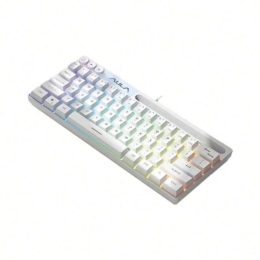 AULA F3061 Teclado con Sensación Mecánica 64 Teclas Retroiluminado RGB Teclado Mini Cableado Compatible con Portátil PC Teclado de Ratón Portátil Teclado Gaming Original AULA