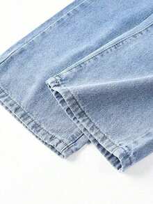 Cute Pattern Series _ Children's Wide Leg Jeans - Y2K Cute Hello Kitty With Flowers And Stars Pattern Street Jeans _ Children's Casual Pants _ - Light Wash - View 6
