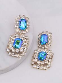 1 Pair Elegant Drooping Green Protein K9 Glass Gemstone Stud Earrings, Gold-Plated Copper Base, Perfect For Daily Wear, Weddings And Parties, Fashion Clip Earrings, Glass Gemstone Earrings, Novel Earrings - Style 1 - View 7