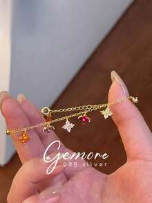 1 buah Gelang Daun Semanggi Empat Warna Minimalis, Perak Sterling 925, Perhiasan Indah Hadiah untuk Wanita, Hadiah Pengantin, Hadiah Ulang Tahun, Perlengkapan Kencan - Gelang bunga empat daun warna-warni - View 2