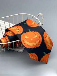 1pc Men's Halloween Party Pumpkin Tie - Multicolor - View 1