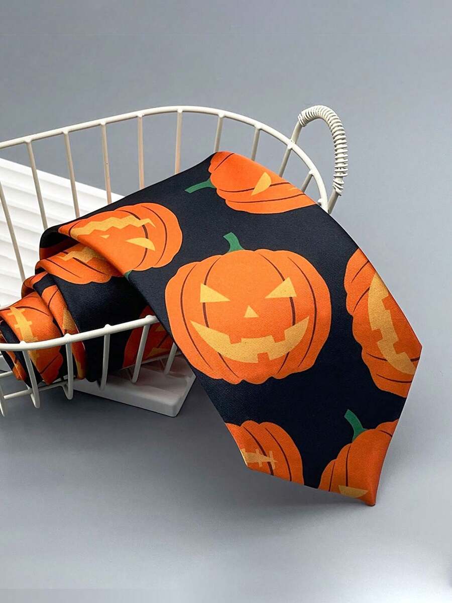 1pc Men's Halloween Party Pumpkin Tie - Multicolor - View 1