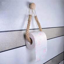 1/2pcs Handmade Jute Rope Toilet Paper Holder, Vintage Style Hook, Wall-Mounted Towel Ring, Toilet Paper Holder With Hook, Towel Rack, Natural Jute Rope, Bathroom Accessories - Khaki - View 3