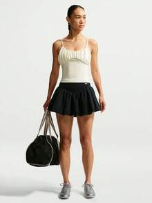 Nike Women's AS W NK ONE DF BBLE SKRT 2N1 F Woven Mini Skirt IU1418-010 - Black and White - View 6