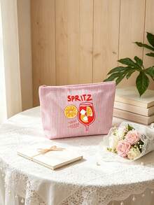 1/2pcs Striped Tote Bag And Makeup Bag, Printed With "Lemon" Pattern, Suitable For Vacation, Commute, Shopping, Gift For Family And Friends - Multicolor - View 4