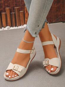 Plus Size 35-45 Beige Fashion Casual Wedge Sandals For Women, Ramadan Eid Al-Adha - Beige Color-changing Imitation Super - View 3