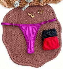 Kit 4 Calcinhas Tanga Regulável Fio Duplo Alça Fina Lingerie Moda Feminina - Preto - Visão 4