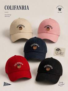 1pc Bear Embroidered Baseball Cap, Vintage Washed Adjustable Unisex Summer Sun Hat, Casual Street Style For Men And Women, Suitable For Travel And Outdoor - A - View 2