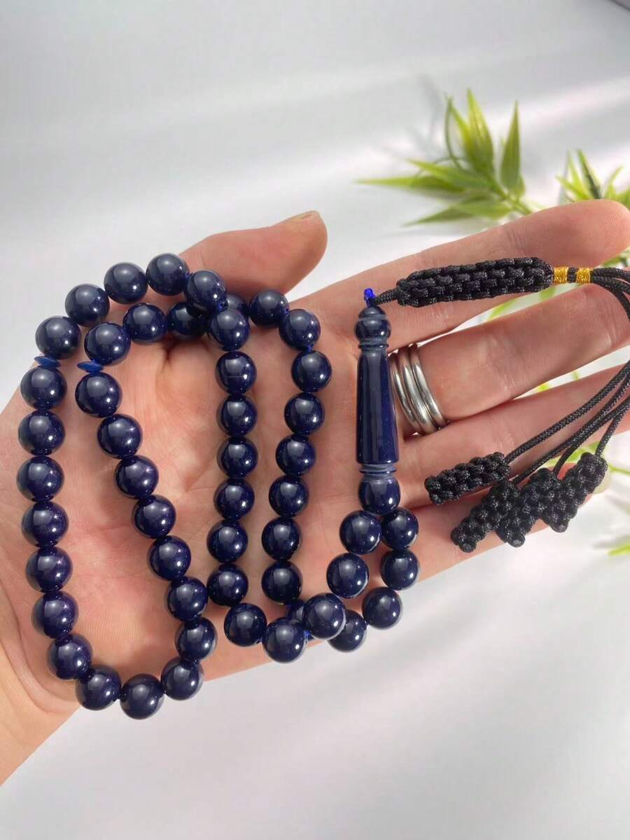 1 pieza 51-Cuentas de resina azul marino brillante, Tasbih de borla tejida a mano, Rosario de oración y recitación islámica portátil - Multicolor - Ver 1