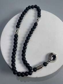 1件磨砂黑祈禱珠，伊斯蘭齋月Tasbih，配銀色隔珠與惡魔之眼吊墜，手持祈禱珠，男士極簡宗教配件，齋月禮物 - 彩色 - 查看 2