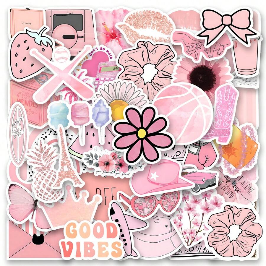 50Pcs Pink Series Stickers Stationery Graffiti Stickers, Decals For Party, Water Bottle, Scrapbook, Laptop, Skateboard, Computer, Gift Bags, Envelope Seals, Office Supplies, For Teens Fans - Pink Series Stickers - View 1