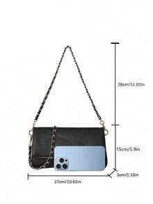 Black Flap Chain Shoulder Bag With Double Zipper Design. An Elegant And Simple Shoulder Bag Suitable For Work And Dates. - Black - View 3