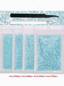 4袋 2-5mm 10,000顆樹脂水晶水鑽，適用於手工藝、衣物與布料，皇家藍平底寶石，深藍色平底水鑽，混尺寸大包裝，非熱熔，手工DIY手機殼、應援扇用（附黑色鑷子 + 白色點畫筆） - 多色 - 查看 31