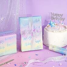 1 捲漸層彩虹雷射銀色亮片禮品包裝紙,印有「Happy Birthday」文字,適用於生日、嬰兒洗禮派對禮品包裝 - 彩色 - 查看 9