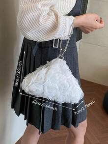 Dedoo 女款晚宴手拿包，全覆蓋3D歐根紗玫瑰花卉圖案，甜美仙女浪漫風，適合約會、婚禮、花園派對，四季皆宜，適合年輕女性 - 白色 - 查看 7