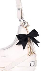 1pc Ins Korean Style Gentle Black Satin Bow Keychain, Metal 3D Letter Lobster Clasp Keyring, Minimalist Premium Backpack Charm - Multicolor - View 4