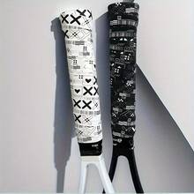 1pc Self-Adhesive Anti-Slip Grip Tape, Suitable For Badminton And Tennis Rackets, Shock-Absorbing Fishing Rod Handle Cover, Artificial Leather Tennis Racket Handle Cover - Black & White (Random Pattern) - Multicolor - View 2