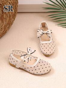Girls' Polka Dot Mesh Bow Mary Jane Flats, Comfortable & Breathable, Elegant & Versatile, Suitable For Daily And Outdoor Wear - Beige - View 5