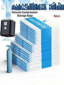 Grup Erik 8pcs Vacuum Storage Bags With Pump, Space-Saving Airtight Bags, Suitable For Clothes, Pillows, Bedding - Multicolor - View 3