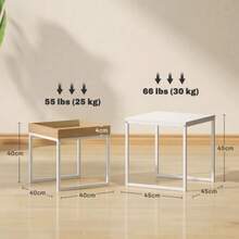 Mesa de centro moderna, juego de 2, mesa auxiliar, para espacios pequeños, cuadrada, MDF, metal, blanca - Blanco - Ver 3