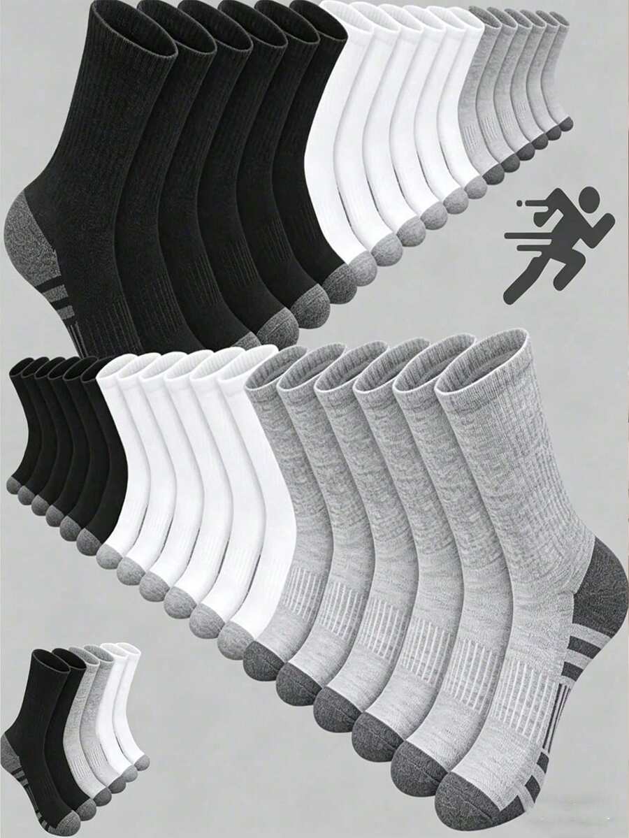 15 pares de calcetines deportivos profesionales de compresión de alta elasticidad hasta la pantorrilla, paquete múltiple, talón reforzado de color contrastante para mayor durabilidad, textura acanalada vertical 3D para soporte mejorado de las piernas, transpirables y que absorben la humedad, adecuados para baloncesto, trote, senderismo, desplazamientos, calcetines de entrenamiento para todas las estaciones - Multicolor - Ver 1
