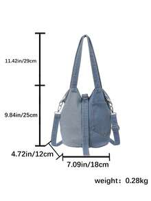 Vintage Colorblock Washed Canvas Tote Bag, Handheld & Crossbody, Cargo Style Style, Large Capacity Student Commuter Bag - Blue - View 11