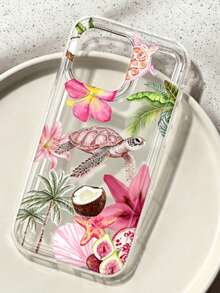 Tropical Floral Shell Turtle Summer Beach Pattern Shockproof Phone Case, Compatible With IPhone 13/15/16/17pro/17/14/17/15pro/15 Plus/15 Promax - Multicolor - View 1