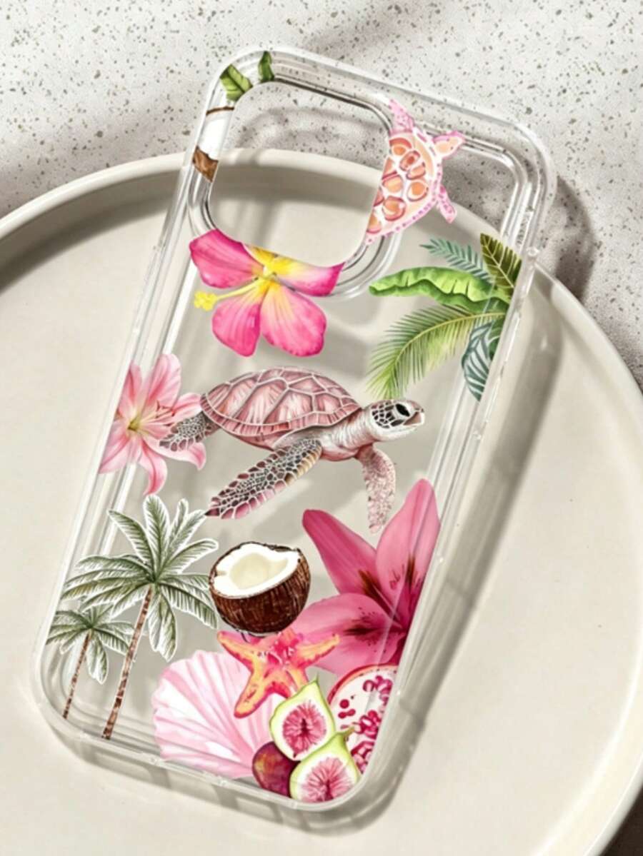 Tropical Floral Shell Turtle Summer Beach Pattern Shockproof Phone Case, Compatible With IPhone 13/15/16/17pro/17/14/17/15pro/15 Plus/15 Promax - Multicolor - View 1