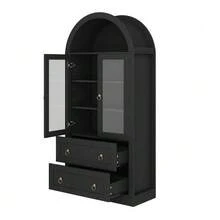 Tall Curved Storage Cabinet (80 X 36 X 170 Cm) With Drawers And Doors, For Kitchen And Living Room, Glass Doors, Black - Black - View 8