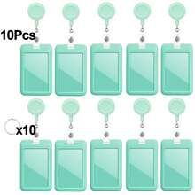 10pcs Solid Color Sliding ID Badge Holders With Retractable Badge Reel, Key Ring, Hard Plastic Badge Holder, Suitable For Office, School ID, Credit Card, RFID Key Card, Driver's License And Pass, Can Be Used For Keys, Key Ring And Keychain, Best Gift For Women And Men - Multicolor 3 - View 12
