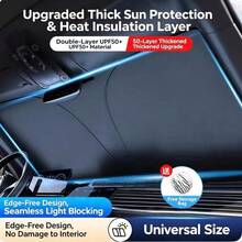 1pc Foldable Reusable Car Front Windshield Sun Shade, Sturdy Metal Frame, Black Blackout Design, Heat-Insulating Car Sun Shade, Essential Summer Accessory, Effectively Blocks Sunlight And Lowers Interior Temperature - A - View 5