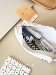 حقيبة أقلام سعة كبيرة على شكل مكعب، حقيبة قرطاسية بطبقتين مزدوجتين، صندوق أقلام، حقيبة تخزين قرطاسية للطلاب، لوازم مدرسية - أبيض - مشاهدة 2