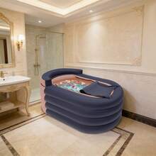 Orange Blue PVC Foldable Inflatable Bathtub, 33.07*55.11*29.13" Load Spa Pool, Adult Portable Bath Tub, 220Lbs Load Bath Pool With Air Pump For Home Bathroom Outdoor - Orange+Blue - View 3
