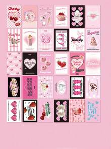 30 piezas/Set Pegatinas de pared de papel, calcomanías de pared con patrones de eslóganes de personajes creativos, pegatinas de decoración del hogar, paneles de pared removibles, papel tapiz, decoración de primavera, renovación del hogar, pegatinas decorativas Rama, regalo de cumpleaños y graduación - Rosa - Ver 5