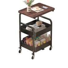 Rolling Cart With Wooden Tabletop, 2/3 Tier Metal Utility Cart, Rolling Storage Organizer Cart With Lockable Wheels For Kitchen Storage, Office, Bedroom - Brown - View 8
