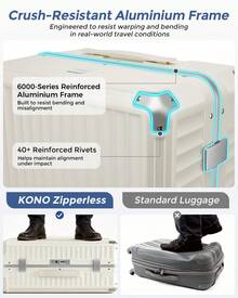 Suitcase With Cup Holder Zip Free Aluminium Frame PC Hard Shell Luggage 20 Inch Cabin 24 Inch Medium 28 Inch Large TSA Lock 3 Piece Luggage Set White - White - View 4
