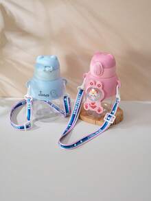 1 buah Botol Minum Anak-Anak Lucu dengan Kustomisasi Nama & Pola, Gelas Sedotan Portabel Transparan dengan Tali Peng carrying, Gelas Minum untuk Anak Laki-laki dan Perempuan - Sesuaikan badan cangkir dengan pola dan nama. - View 8