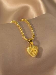 1 buah Kalung Liontin Hati Rantai Gelombang Air Berlapis Emas Tembaga Bergaya Minimalis yang Indah dan Serbaguna, Hadiah Perhiasan Harian yang Sempurna untuk Wanita - Yellow Gold - View 5