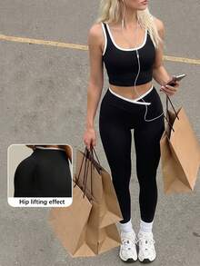 Leggings For Women, Cross Waist Shapewear Tummy Control Butt Lift, Padel Tennis Pickleball Yoga Gym Knit Casual, Black & White Halloween Costume Women - Black - View 1