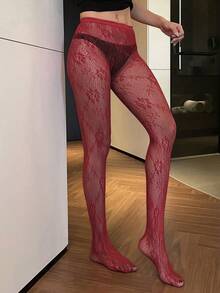 1雙JK性感彈性女款玫瑰藤蔓蕾絲魚網褲襪，適合夏季日常穿著與約會 - 彩色 - 查看 12