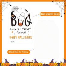 Etiquetas colgantes de Halloween con cuerda, etiquetas de papel de 3.3x2.1 pulgadas con fantasma y Feliz Halloween para embalaje de regalos, etiquetas negras de Boo para fiestas, adecuadas para bolsas de caramelos, recuerdos de fiesta, manualidades DIY - Etiquetas de Halloween con - Ver 4