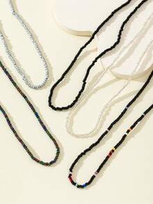 5pcs/Set Mix & Match Cuentas de Semilla Elásticas Bohemias Multicolor Combinación de Moda Cadena de Cintura, Pulsera, Cadena Corporal para Niñas - gris oscuro - Ver 3